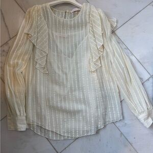 See By Chloe Cream Striped Ruffle Blouse